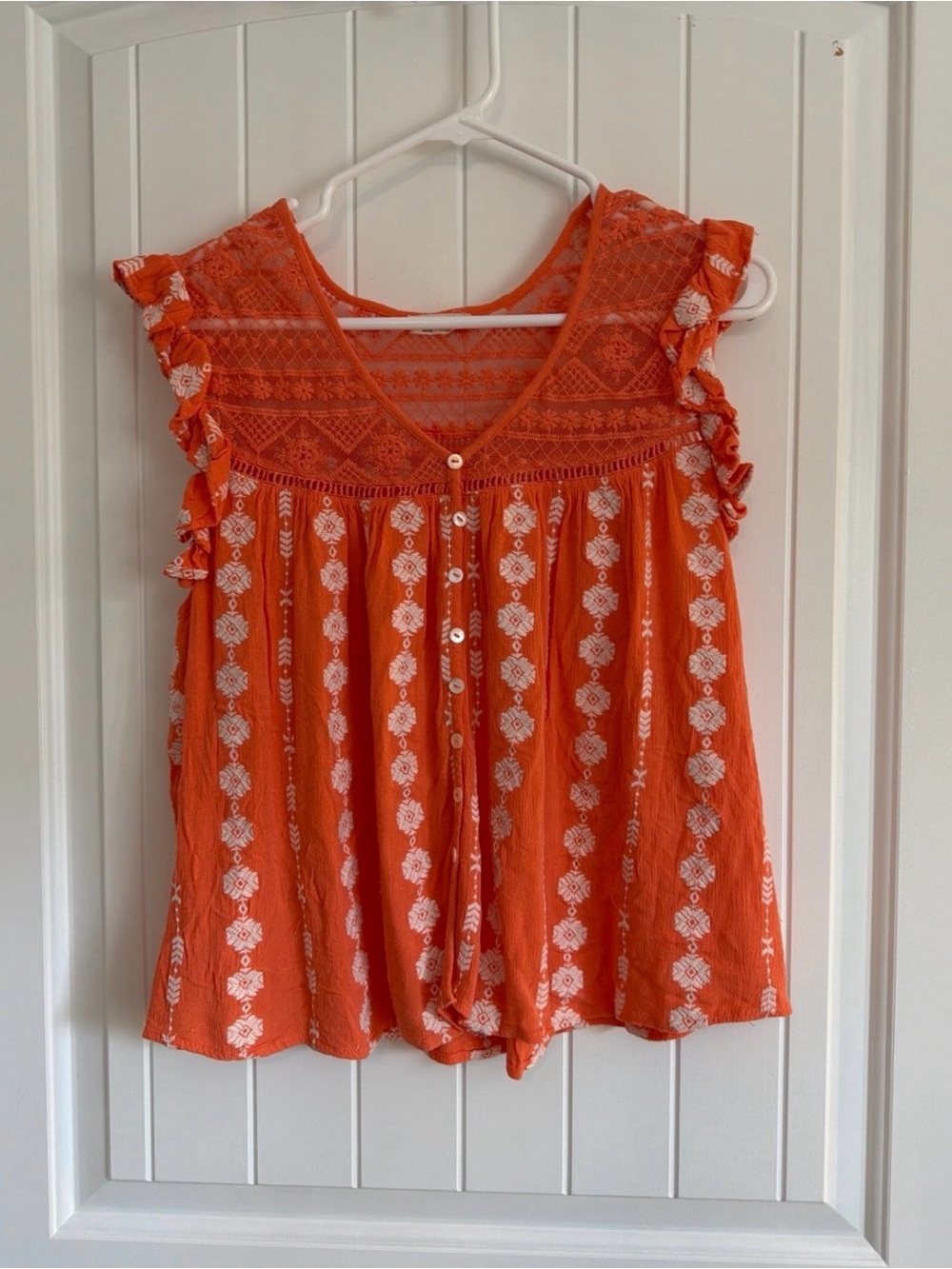 Miss Me Sleeveless Embroidered V-Neck Button Blouse